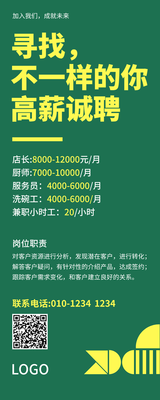 绿色商务简约招聘主题长图海报PPT模板